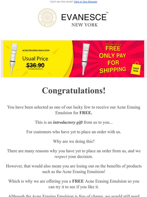 You Have Been Selected For A Free Acne Erasing Emulsion!