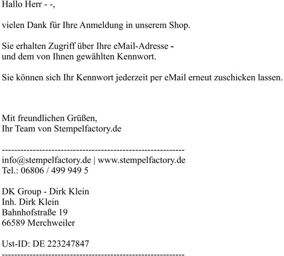 Ihre Anmeldung bei Stempelfactory.de