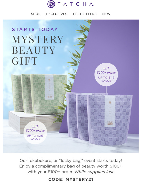 Tatcha What’s in your lucky bag? A 100+ gift of beauty Milled