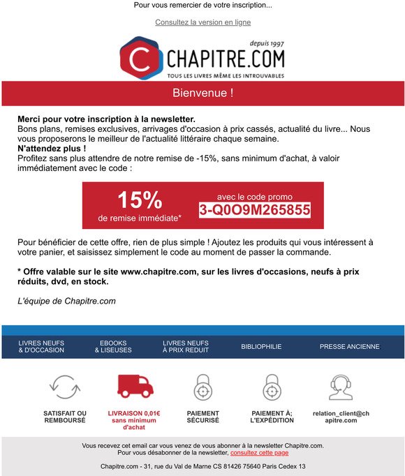 Inscription Chapitre.com : Votre code Promo