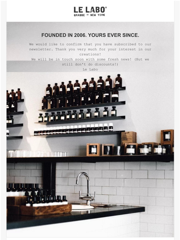 Le Labo Fragrances: Subscription to Le Labo's Newsletter
