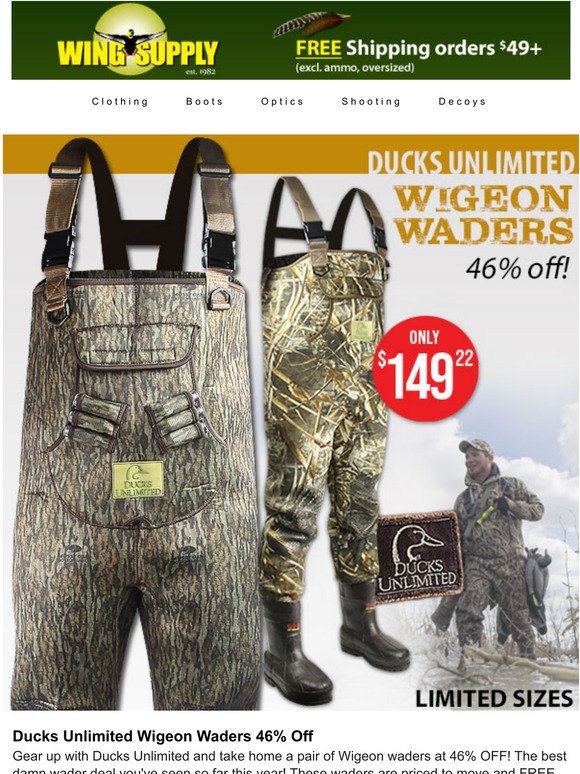 Wing Supply: Ducks Unlimited Wigeon wader BLOWOUTS from $149! Free Ship.