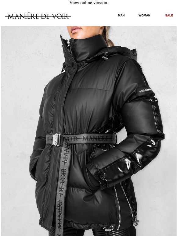 matte and high shine belted puffer coat
