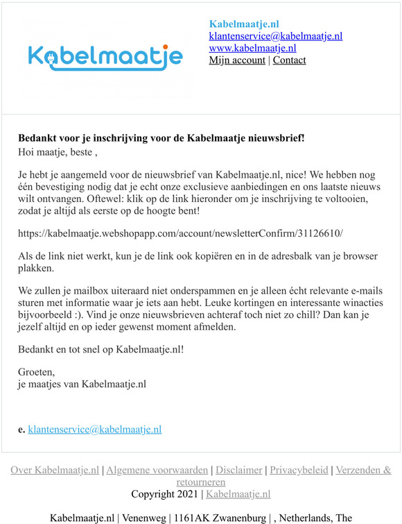 Bedankt voor je inschrijving voor de Kabelmaatje nieuwsbrief!