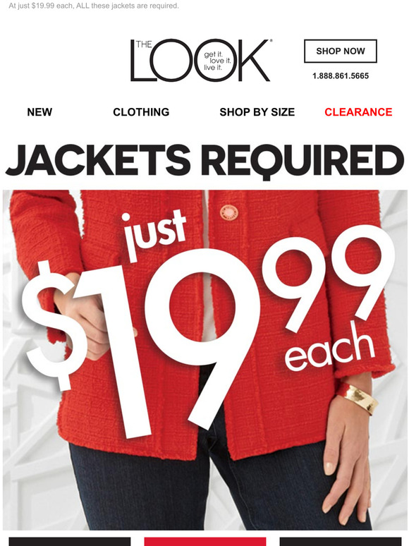 All jackets are just $19.99 each!