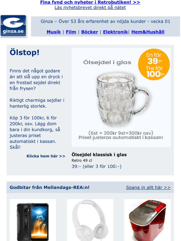 ginza.se: ♪ Ölstop, 3 för 100! Ölmage 89kr! Film-REA! ♫  Milled