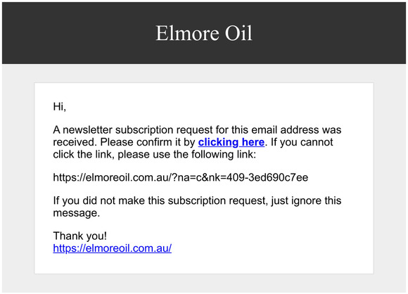 Please confirm subscription - Elmore Oil newsletter