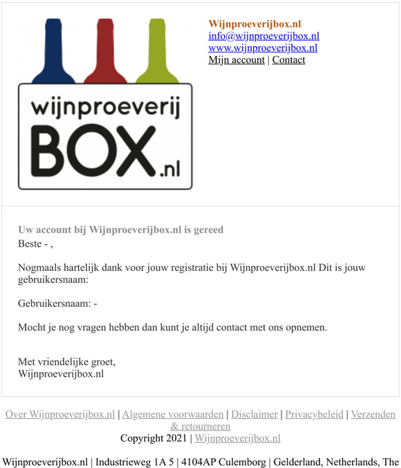 Uw account bij Wijnproeverijbox.nl is gereed
