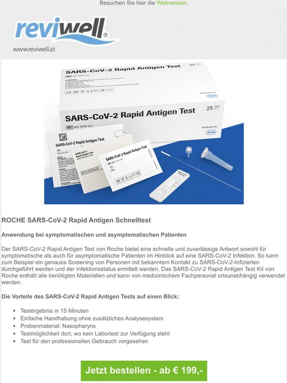 BESTPREIS - Roche SARS-CoV-2 Antigen Schnelltest / Clungene COVID-19 Schnelltest - ab 133,- Euro