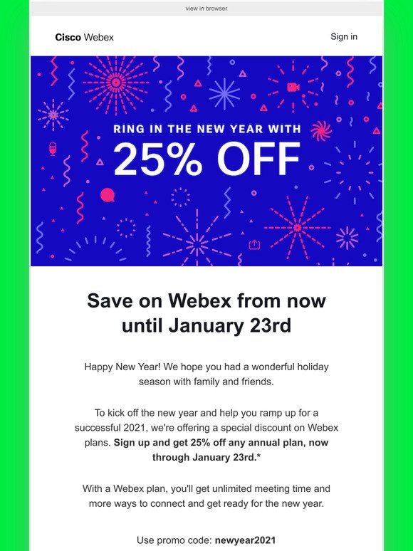 Ring in the New Year with 25% off