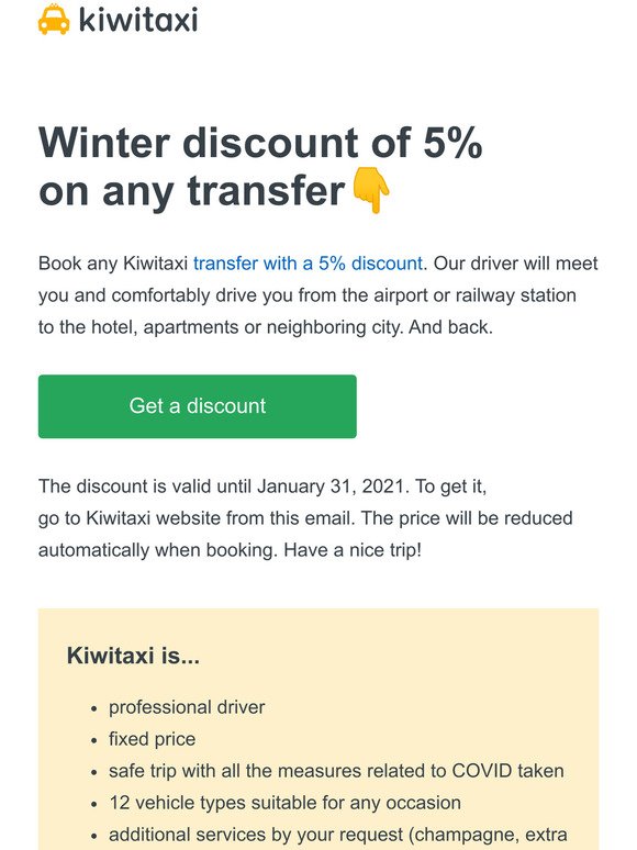 👉 Discount on transfer, comfort and safety