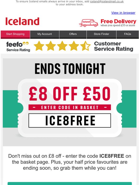 £8 off ends tonight PLUS offers ending soon!