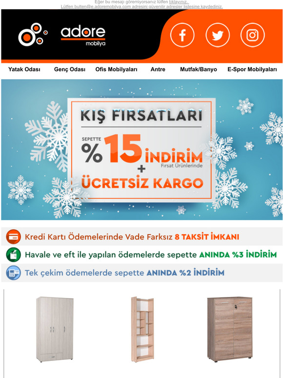 AdoreMobilya Fırsat Ürünlerinde Sepette 15 Ekstra