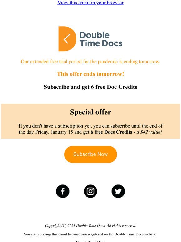 Last Chance for 6 Free Doc Credits