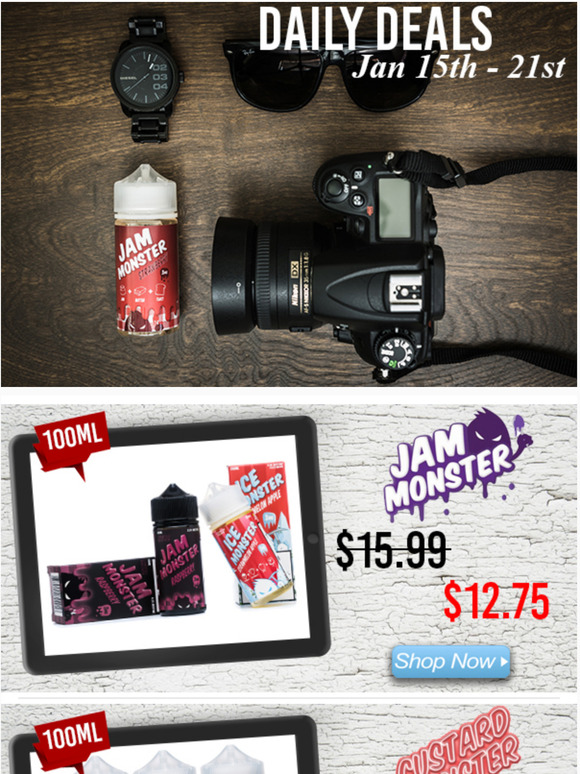 Daily Deals: Khali Vapors $9.99, Jam Monster $12.75, Custard Monster $12.75