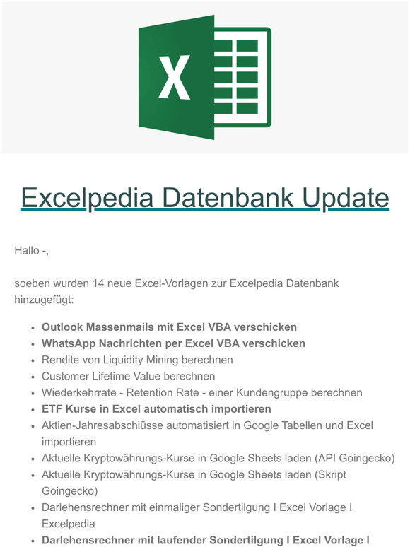 14 neue Excel-Vorlagen in der Excelpedia Datenbank 💪