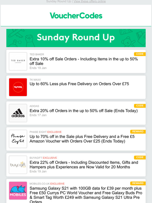 vouchercodes.co.uk Ted Baker Extra 10 off TK Maxx Up to 60