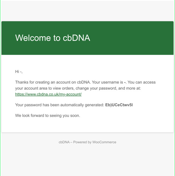 Your cbDNA account has been created!