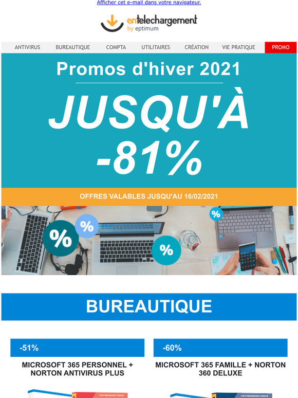 Promos d'Hiver : jusqu'à 81% de remise immédiate sur nos logiciels