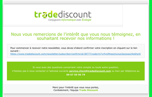 Demande de confirmation d'inscription à la newsletter