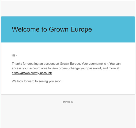 Your Grown Europe account has been created!