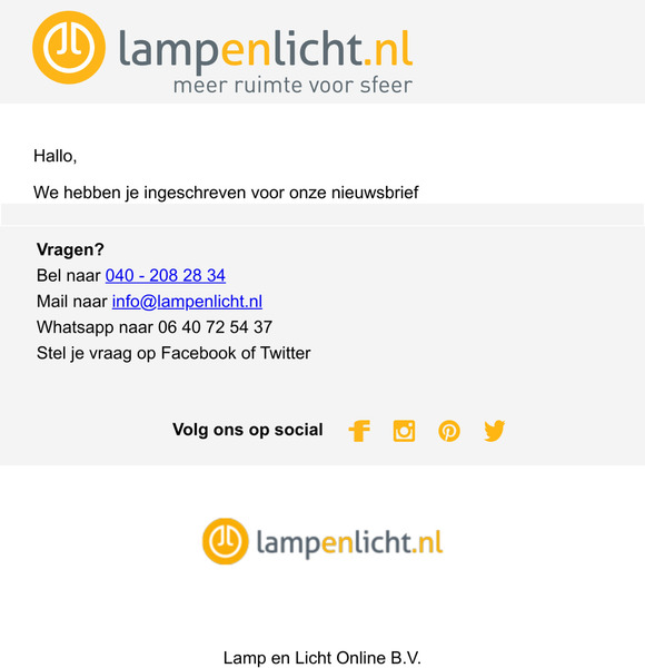 Nieuwsbrief inschrijving gelukt