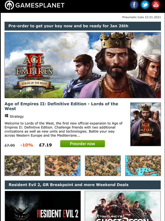 Warhammer Gamesplanet Com Save 10 Off Aoe 2 Definitive Lords Of The West Dlc Deals On Re2 69 Gr Breakpoint 86 And More Milled