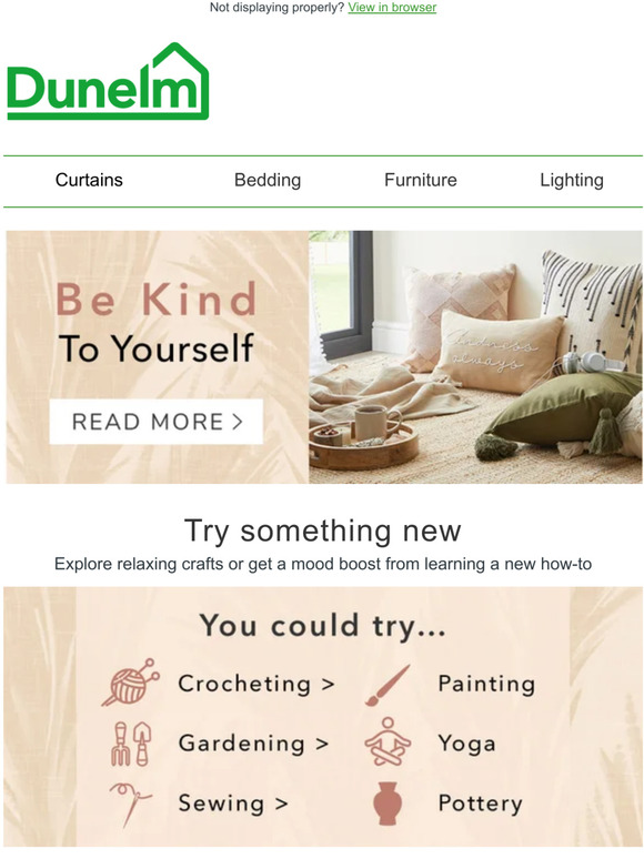 Dunelm Open for Lockdown selfcare & wellbeing tips Milled