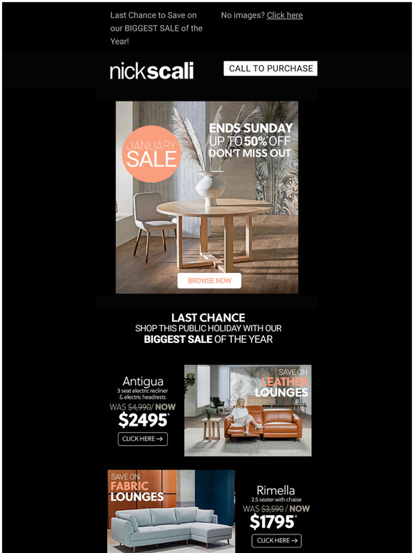 Nick Scali Online January Sale, ENDS SUNDAY! Milled