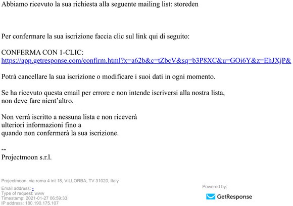 Cortesemente confermi la sua iscrizione a "storeden"