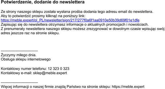 Potwierdzenie dodania do newslettera