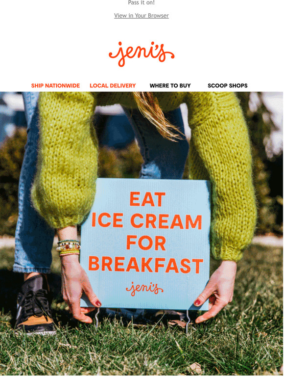 Jeni's Ice Creams It's OK to eat ice cream for breakfast. Milled