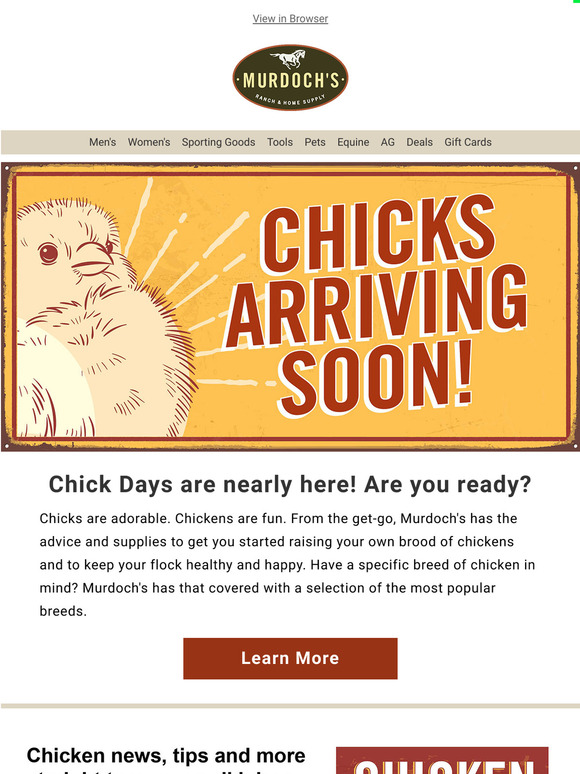 Murdoch's Ranch & Home Supply Chicks arriving soon! Milled