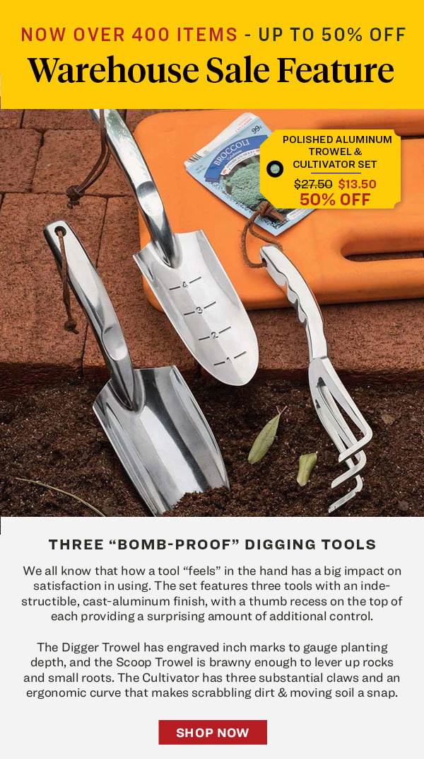 Warehouse Feature:  Polished Aluminum Trowel & Cultivator Set - Shop Now