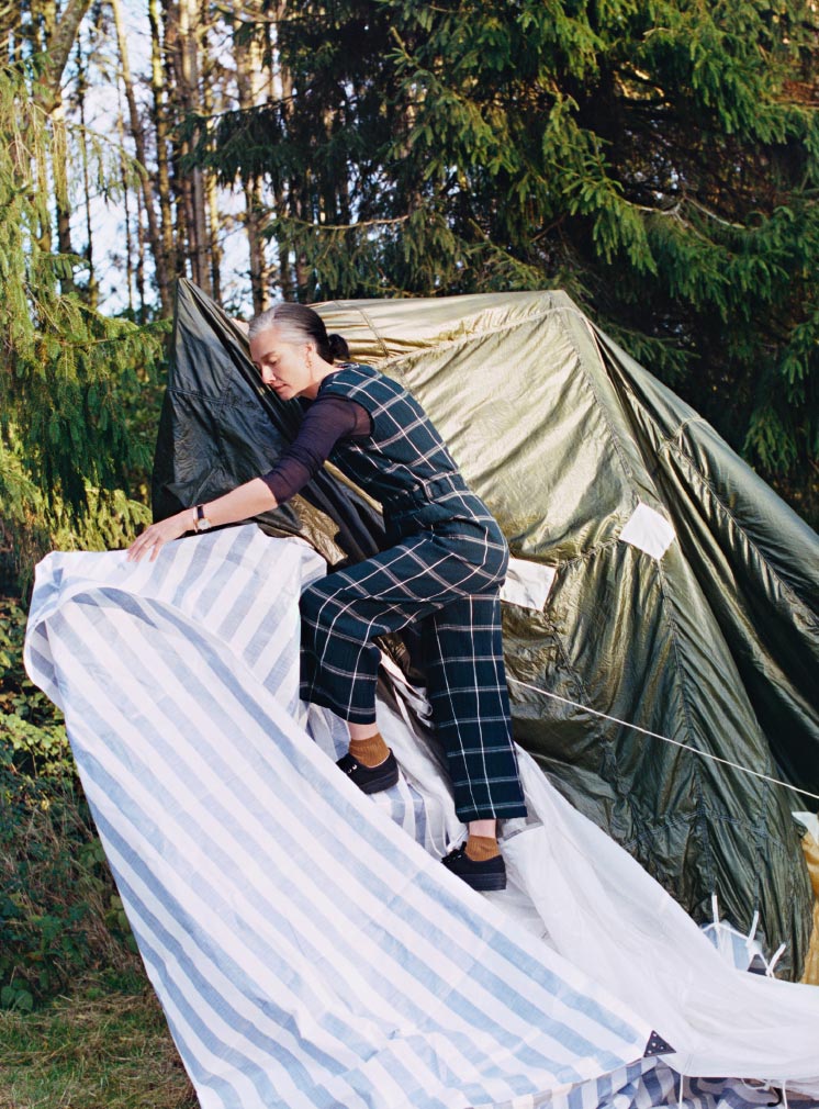 Crinkled Cotton Check Jumpsuit