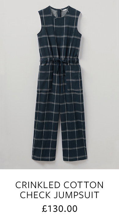 Crinkled Cotton Check Jumpsuit