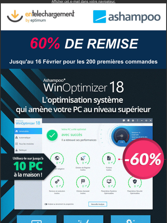 WinOptimizer 18 : -60% sur la suite d'optimisation pour Windows la plus exhaustive jamais conçue !