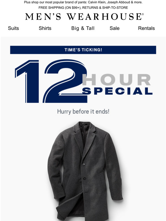Men's Wearhouse 12 Hour Special Top Coats 79 Milled
