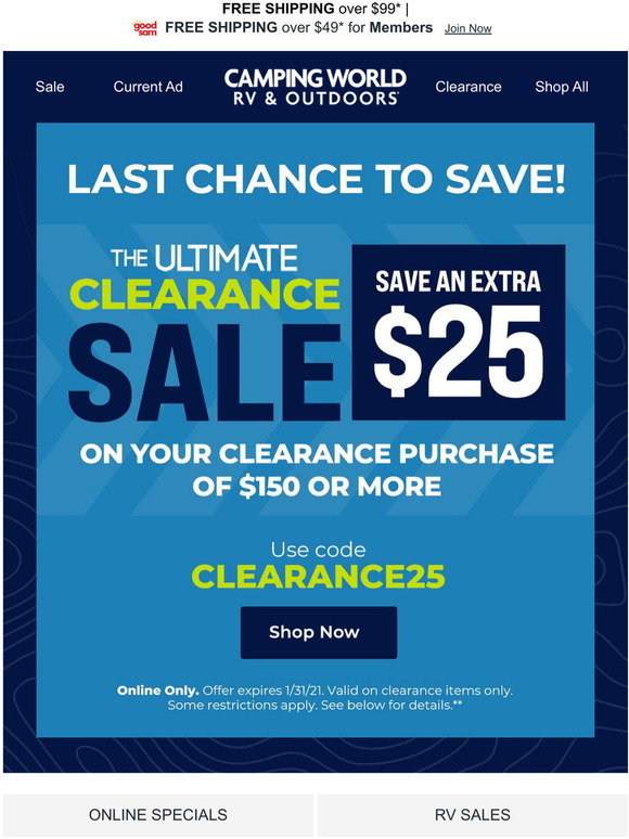 Camping World Expiring Soon! ⏰ Final Days to Use Your Clearance Coupon