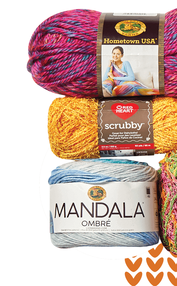 Lion Brand Yarn and Red Heart Scrubby Yarn.