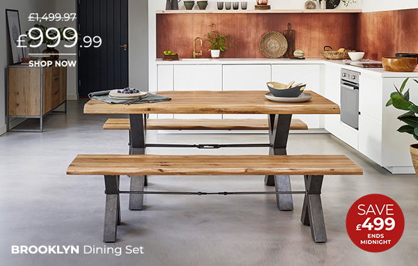 BROOKLYN Natural Solid Oak  6ft Dining Table with 2 Benches
