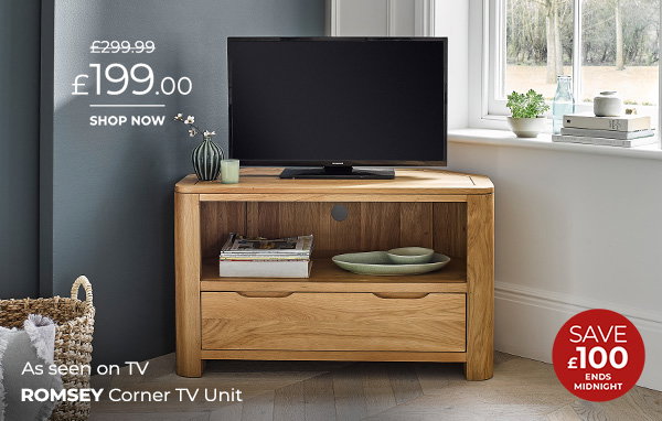 ROMSEY Natural Solid Oak  Corner TV Unit