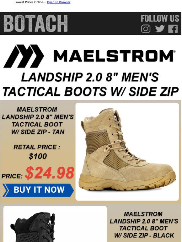 Maelstrom LANDSHIP 2.0 8" Men's Tactical Boots w/Side Zip 