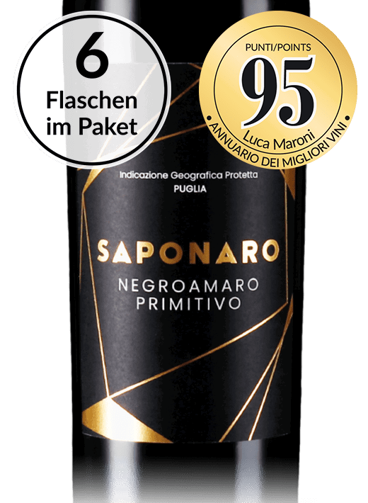 Apulische Verführung: Saponaro 6 Flaschen Negroamaro Primitivo 2018