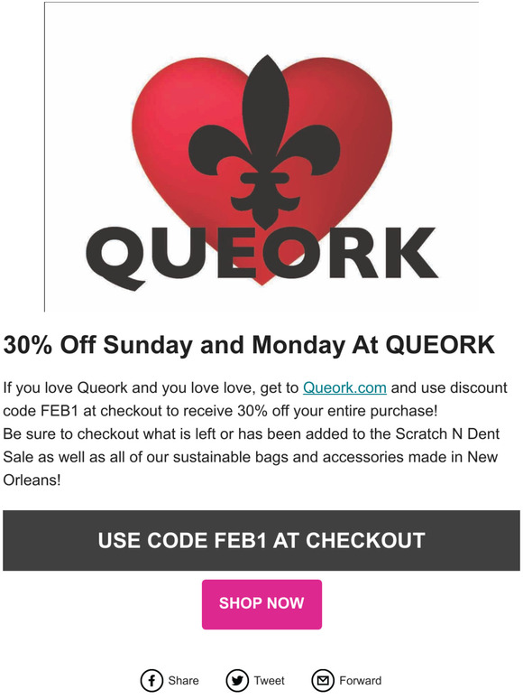 Only Hours Left For 30% Off Entire Order at Queork.com  💖⚡