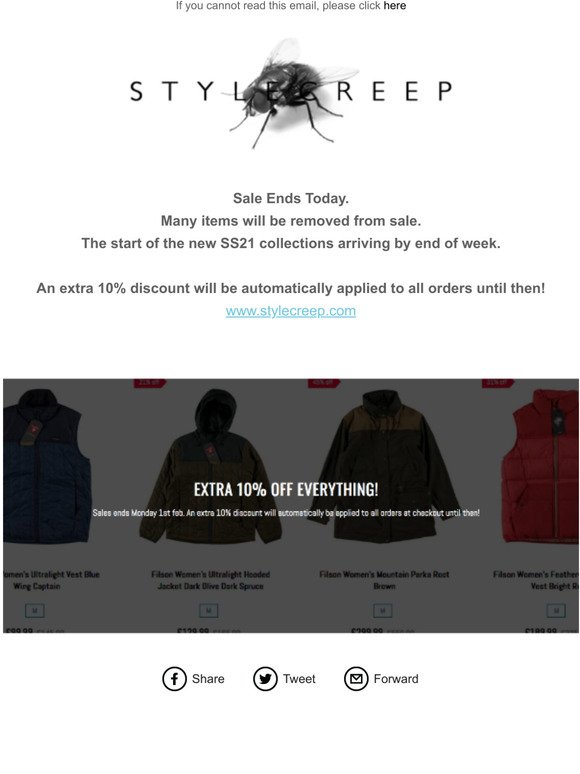 Sale Ends Today. Extra 10% off.  @Stylecreep