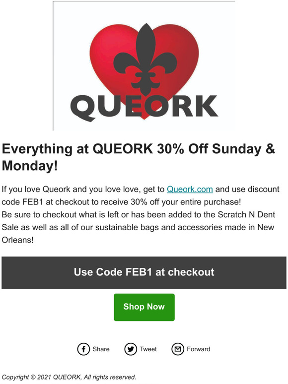 Only Hours Left For 30% Discount On Everything At Queork.com!  ❤⚡