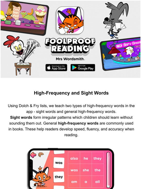 Foolproof Reading sight words game
