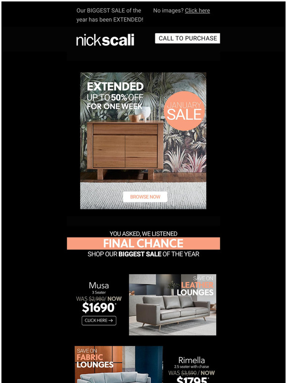 Nick Scali Online Lounge Sale, EXTENDED Milled