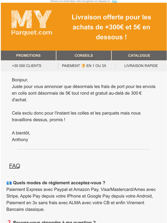 🆕 Forfait Frais de Port à 5.00€ et OFFERTS 🎁 à partir de 300€ d'achat !